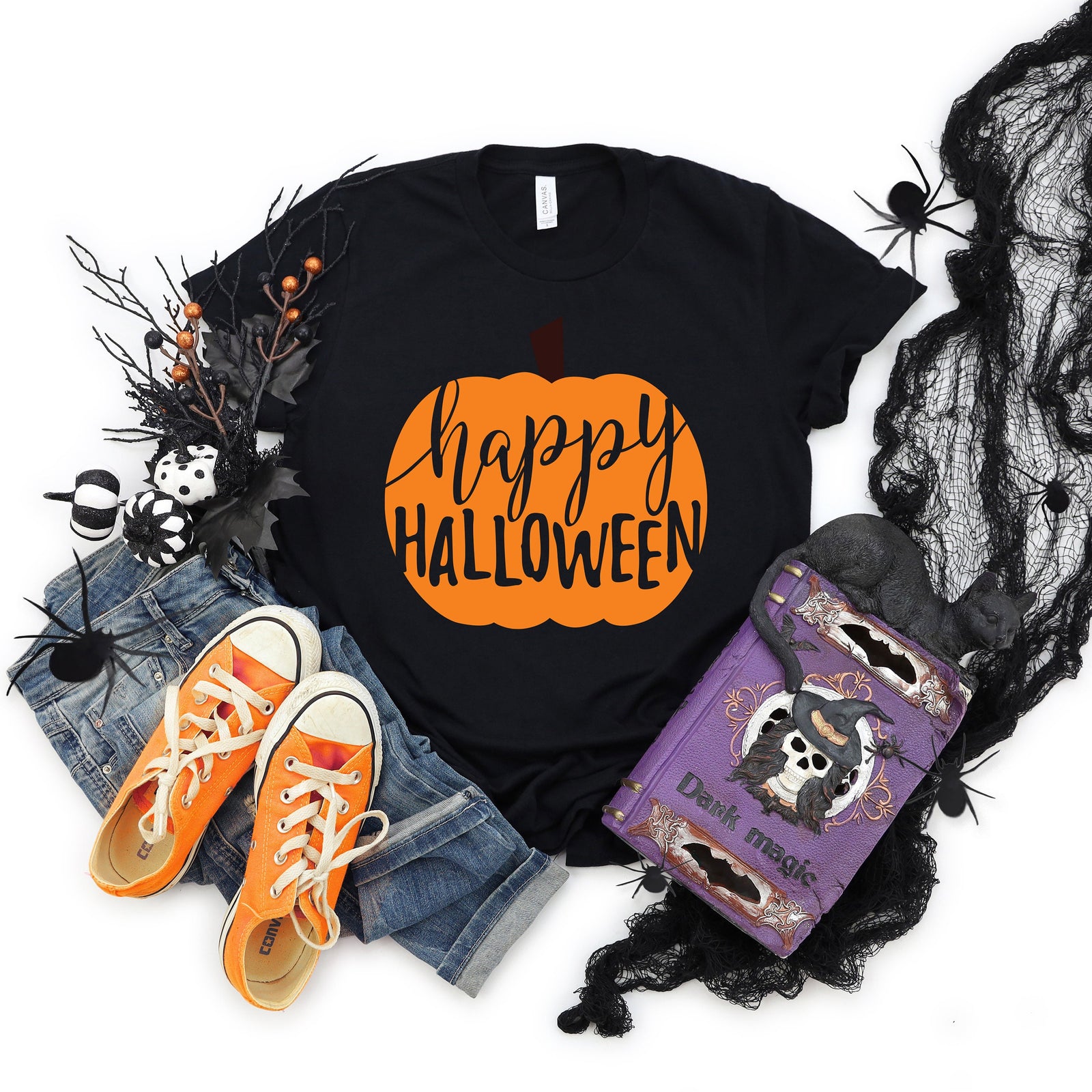 Happy Halloween Pumpkin Adult T Shirt - Halloween - Office - School - Funny T Shirt