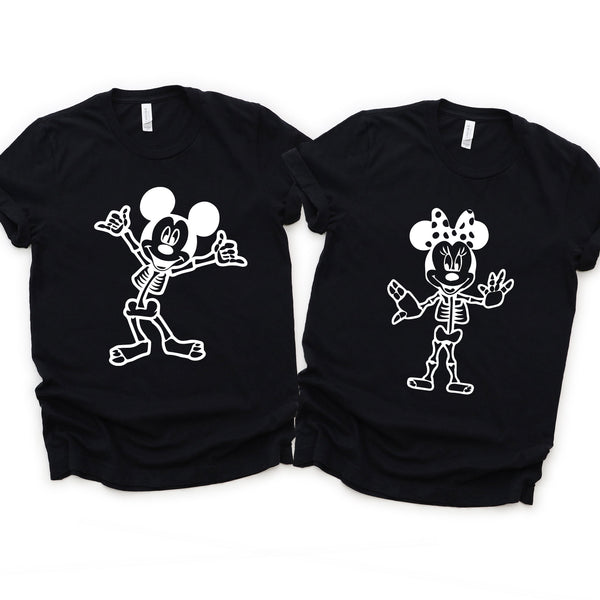 Halloween Minnie and Mickey Shirts for Couples - Skeleton Design